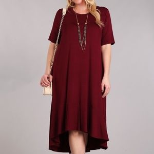 Solid jersey knit a-line dress with short sleeves